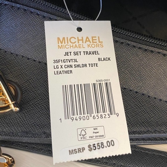 Michael Kors Purse jet set travel large chain tote shoulder bag black - Picture 9 of 10